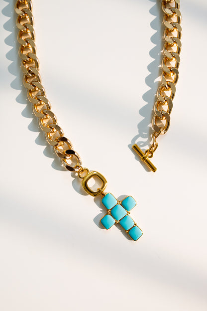 Turquoise Cross Toggle Necklace