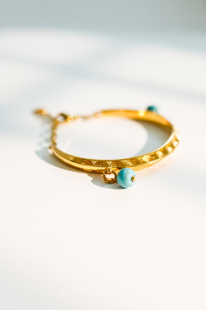 Turquoise and Gold Bangle Bracelet