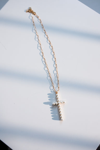 Elizabeth Pearl Cross Necklace