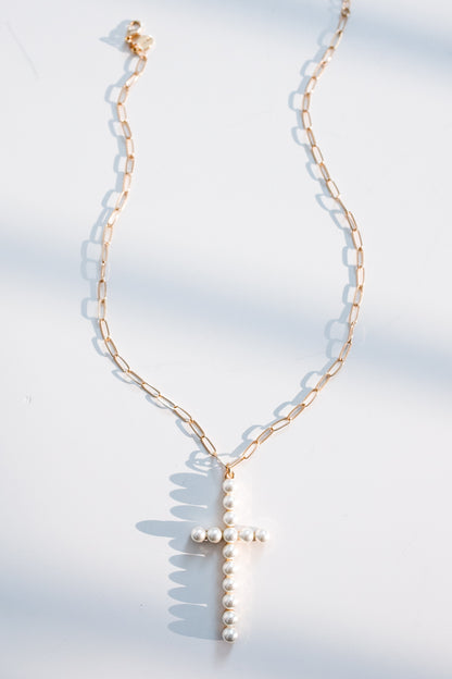 Elizabeth Pearl Cross Necklace