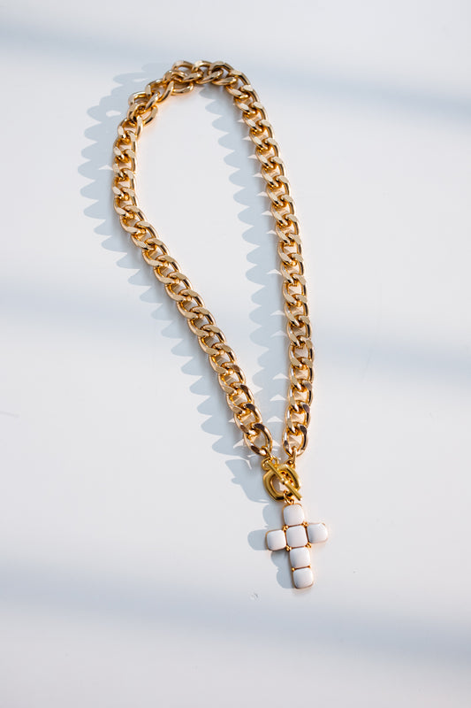 White Cross Toggle Necklace
