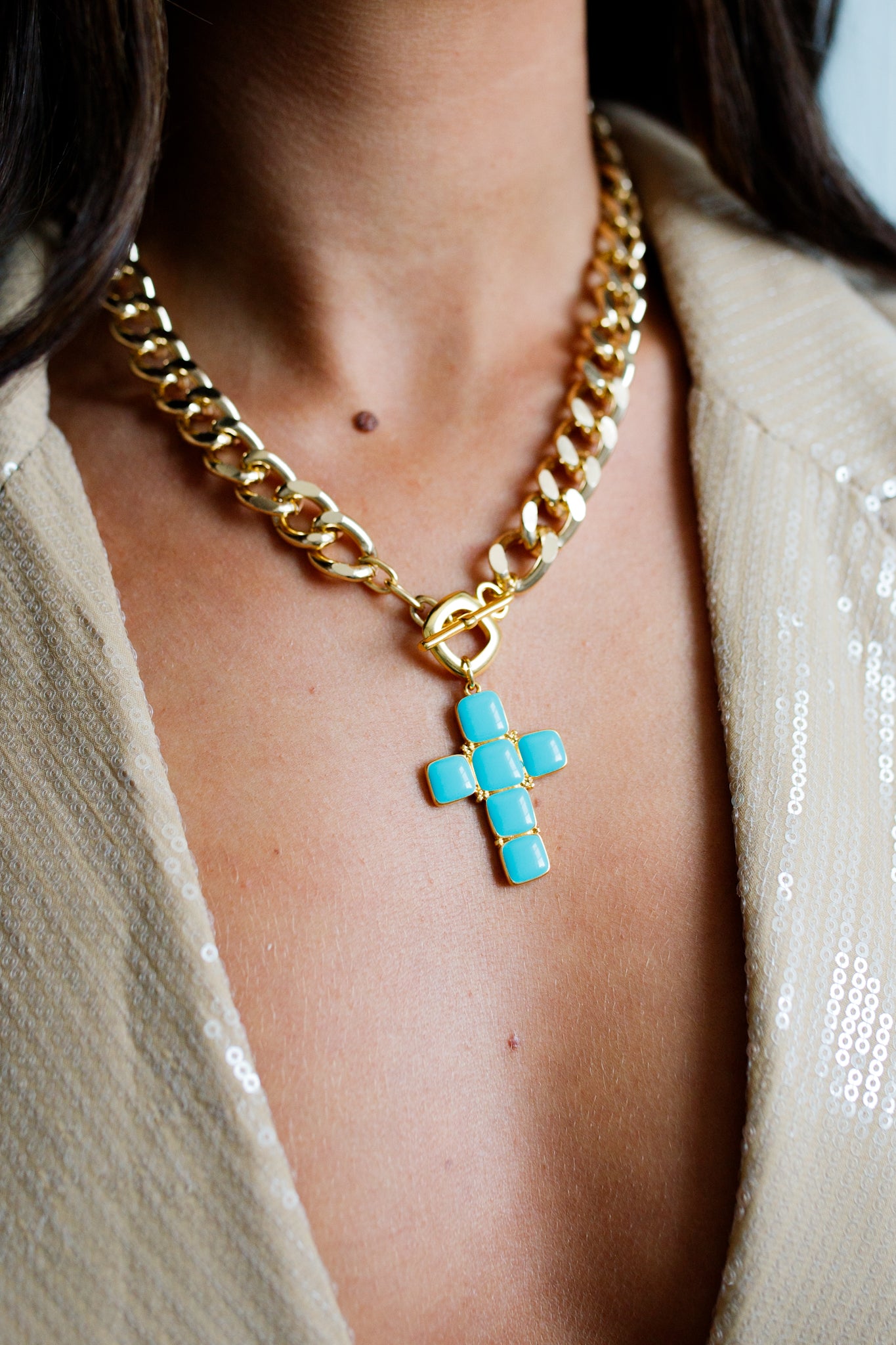 Turquoise Cross Toggle Necklace