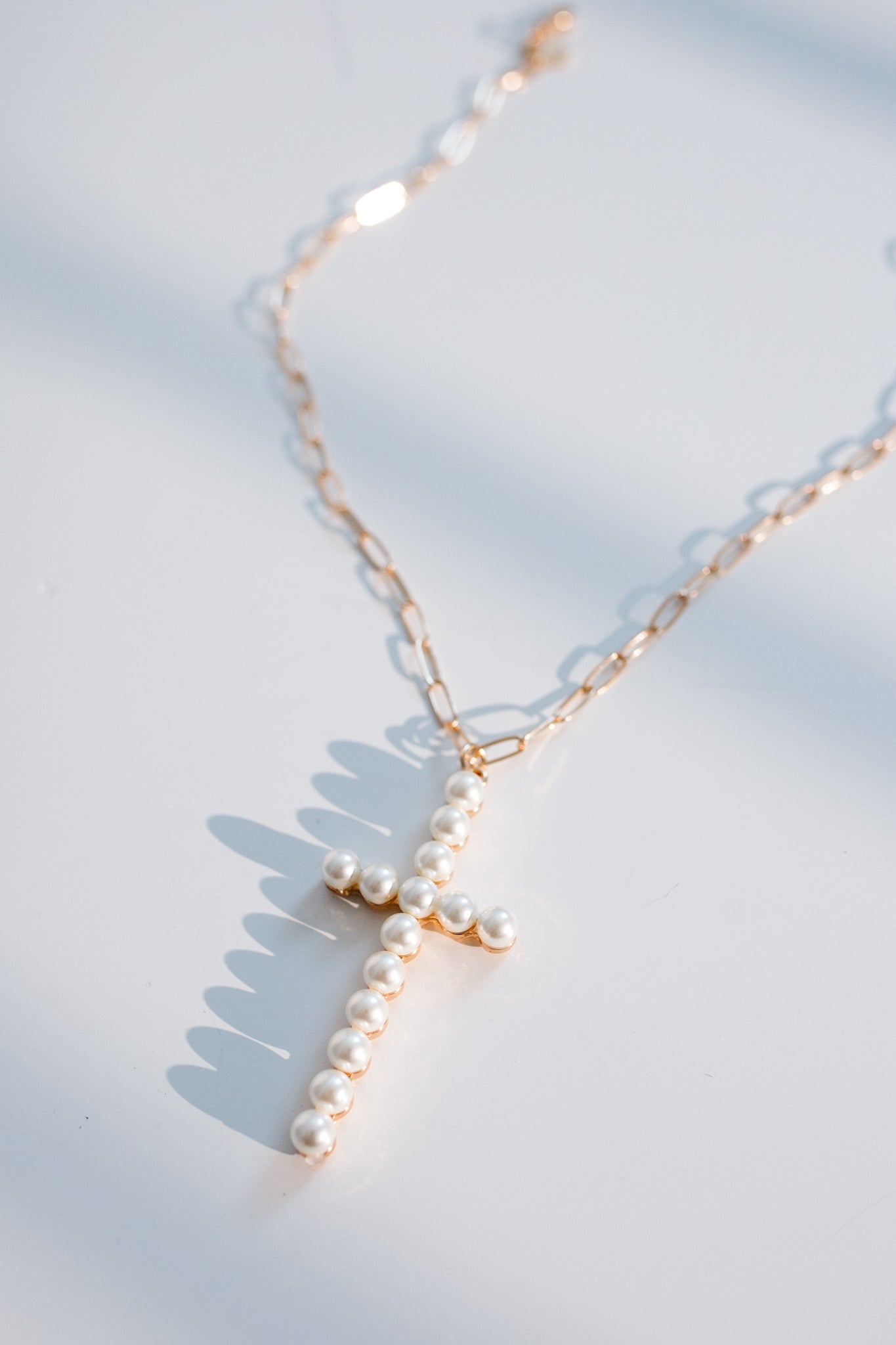 Elizabeth Pearl Cross Necklace