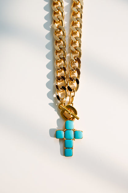 Turquoise Cross Toggle Necklace